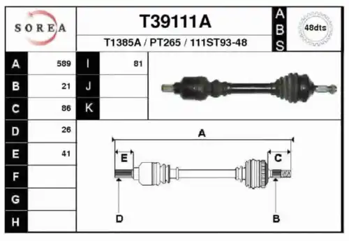 Полуось EAI T39111A