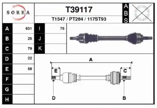 Полуось EAI T39117