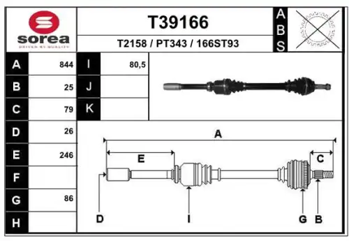 Полуось EAI T39166