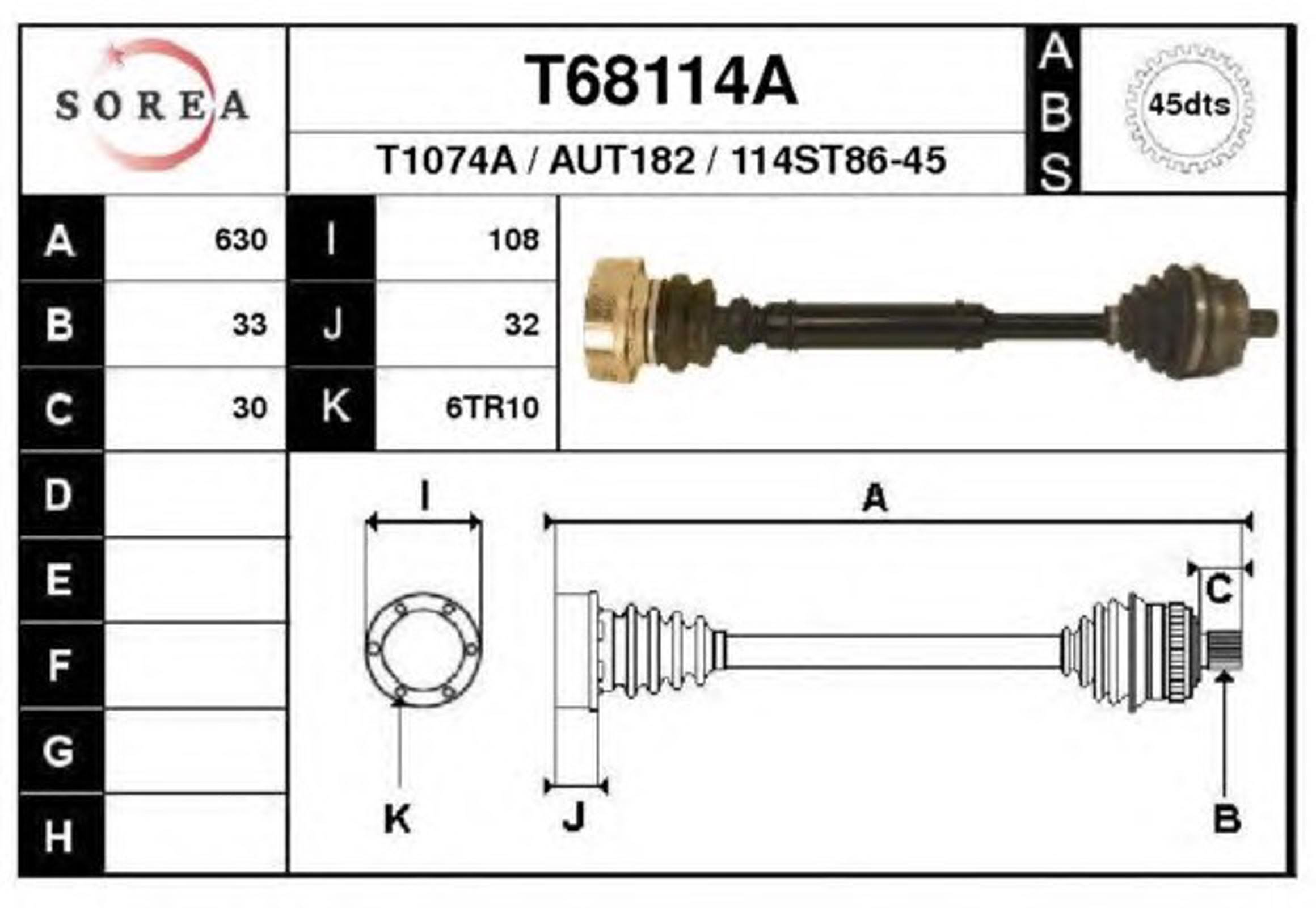 Полуось EAI T68114A