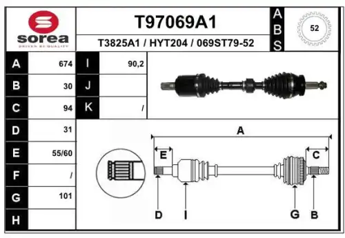 T97069a1 привод передний левый 674 мм с аbs акпп EAI T97069A1