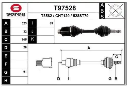 T97528 привод передний правый 523 мм акпп EAI T97528