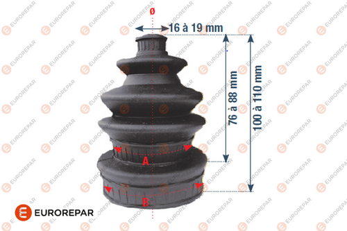 E272008 EUROREPAR Пыльник ШРУСа Универсальный d1=16-19мм, d1=50-76мм, (2 уровня: 76-88, 100-110)