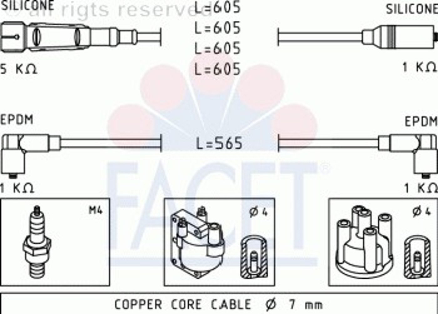 Комплект проводов зажигания FACET 4.8725