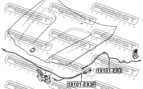 19101-E83_ТРОС ПРИВОДА ОТКРЫВАНИЯ ЗАМКА КАПОТА FEBEST 19101-E83
