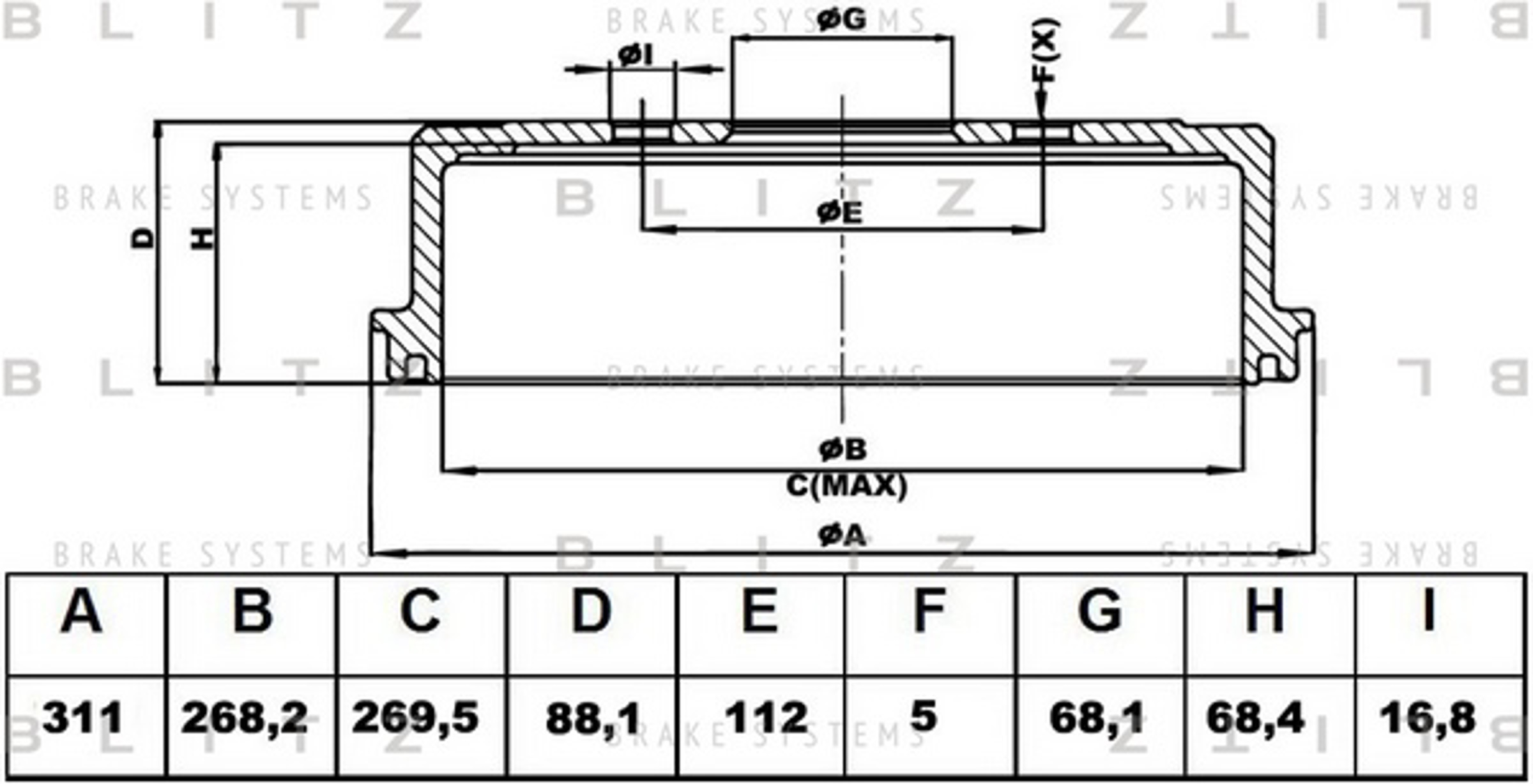 BT0116 BLITZ Барабан тормозной