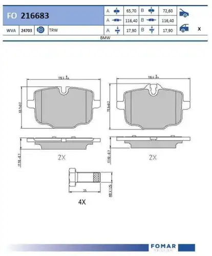Fo 216683 колодки дисковые задние FOMAR FRICTION FO 216683