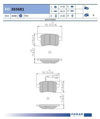 Fo 265681 колодки дисковые задние