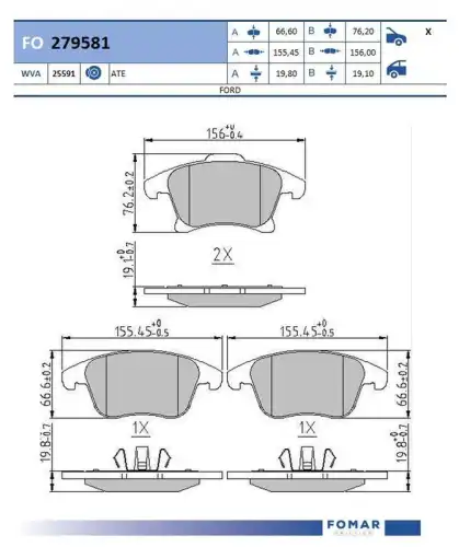 Fo 279581 колодки дисковые передние FOMAR FRICTION FO 279581