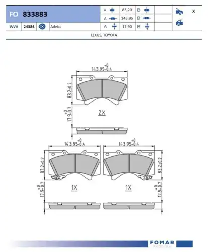 Fo 833883 колодки дисковые передние
