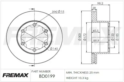 Bd-0199 диск тормозной задний vw crafter man tge 16- высокоуглеродистый FREMAX BD-0199