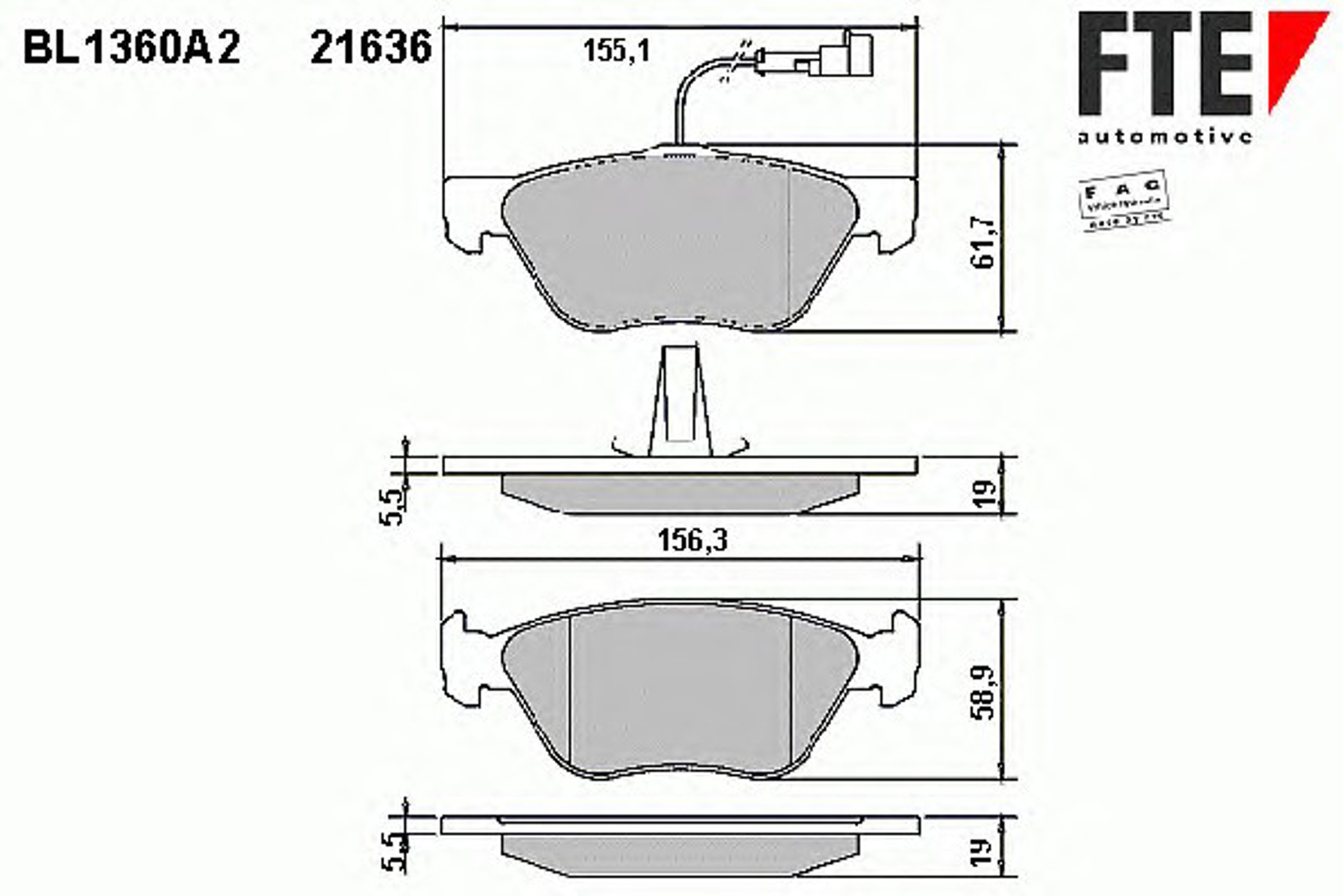 Комплект тормозных колодок дисковый тормоз FTE BL1360A2