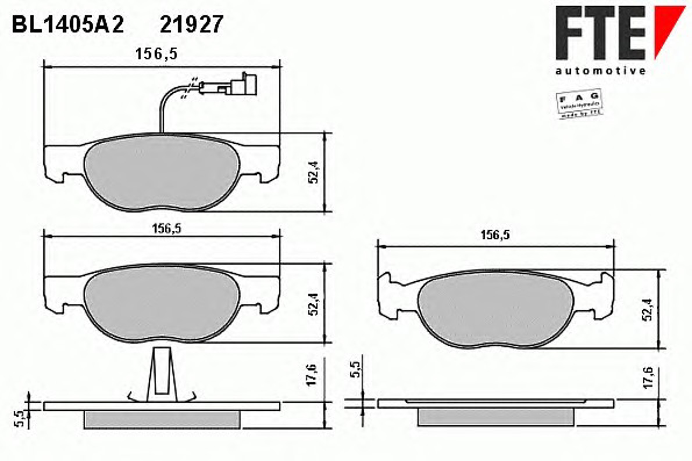 Комплект тормозных колодок дисковый тормоз FTE BL1405A2
