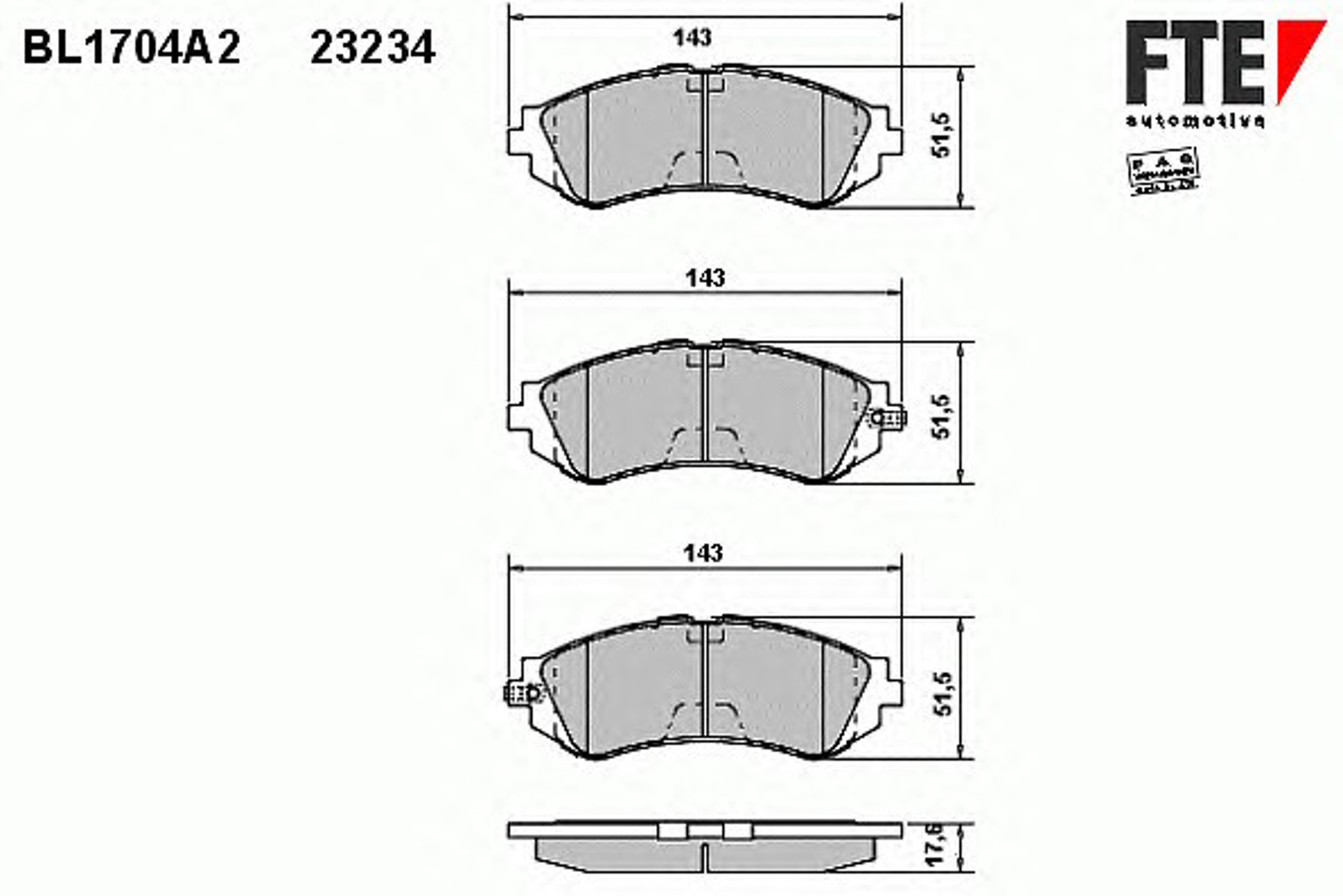 BL1704A2 FTE Комплект тормозных колодок, дисковый тормоз