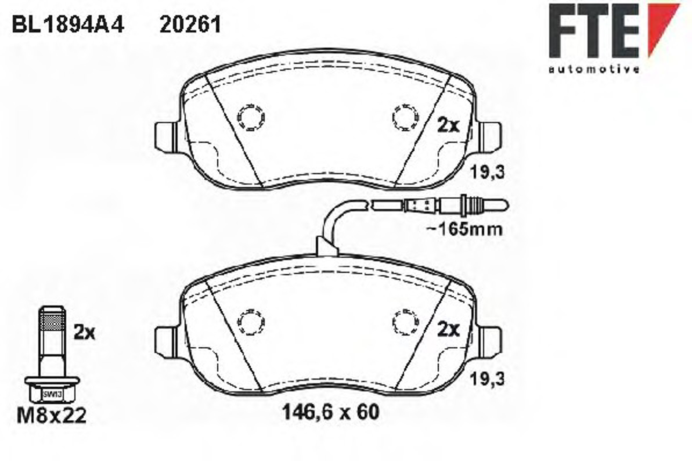 Комплект тормозных колодок дисковый тормоз FTE BL1894A4