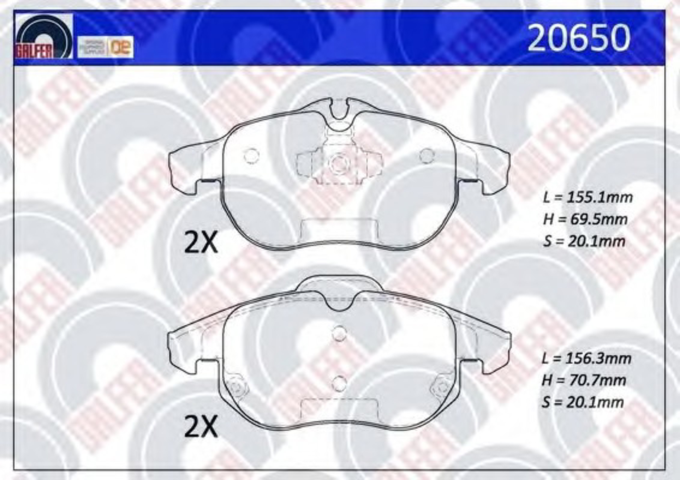 20650 GALFER Комплект тормозных колодок, дисковый тормоз