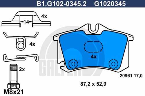 Колодки тормозные дисковые /комплект 4 шт GALFER B1-G102-0345-2