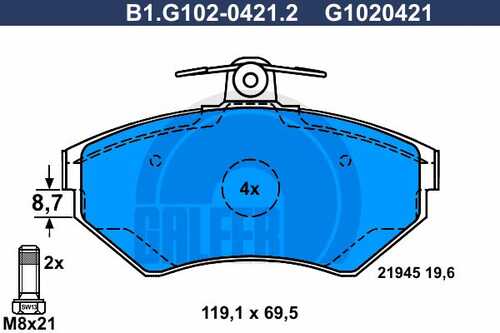 Колодки тормозные дисковые /комплект 4 шт GALFER B1-G102-0421-2