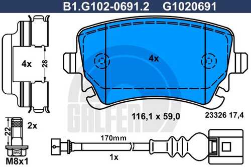 Колодки тормозные дисковые /комплект 4 шт GALFER B1-G102-0691-2