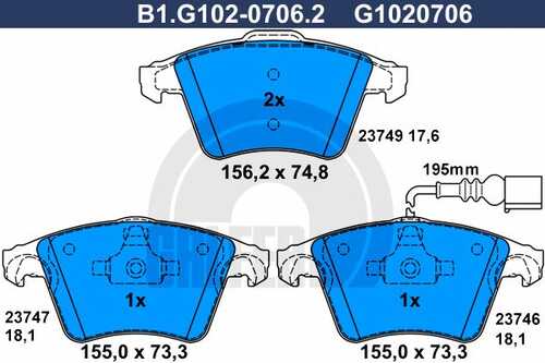 Тормозные колодки GALFER B1-G102-0706-2