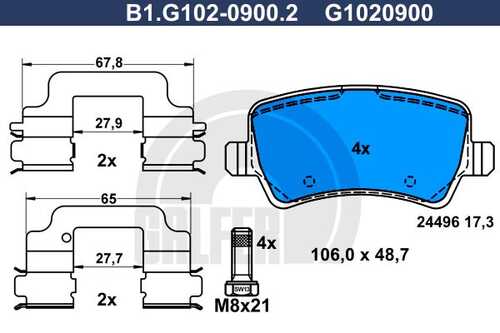 Колодки тормозные дисковые /комплект 4 шт GALFER B1-G102-0900-2