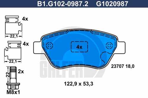 Колодки тормозные GALFER B1-G102-0987-2