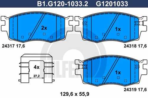 Колодки тормозные дисковые /комплект 4 шт GALFER B1-G120-1033-2