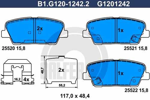 Колодки тормозные дисковые /комплект 4 шт GALFER B1-G120-1242-2