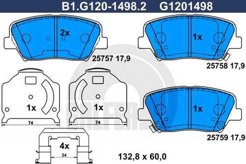 Колодки тормозные дисковые /комплект 4 шт/ GALFER B1-G120-1498-2