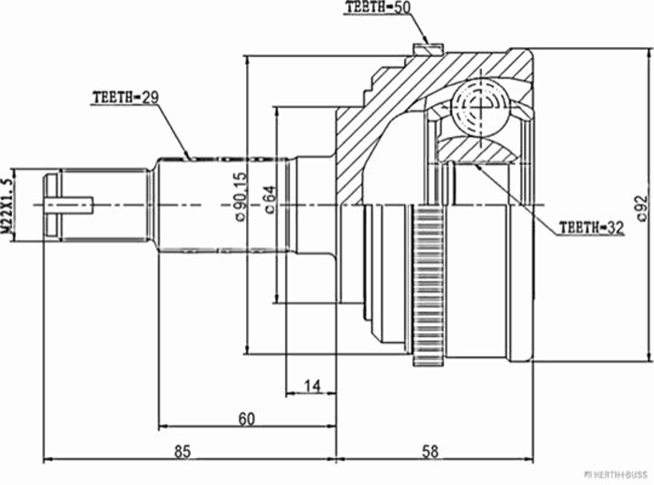 Шарнирный комплект приводной вал HERTH+BUSS JAKOPARTS J2824129