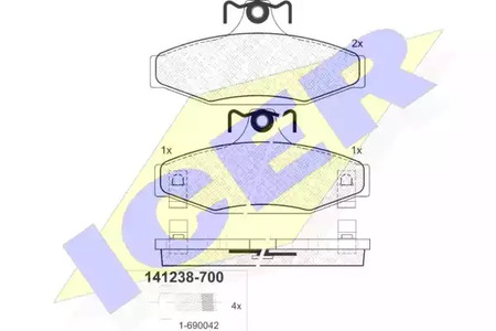 Комплект тормозных колодок дискового тормоза ICER 141238-700