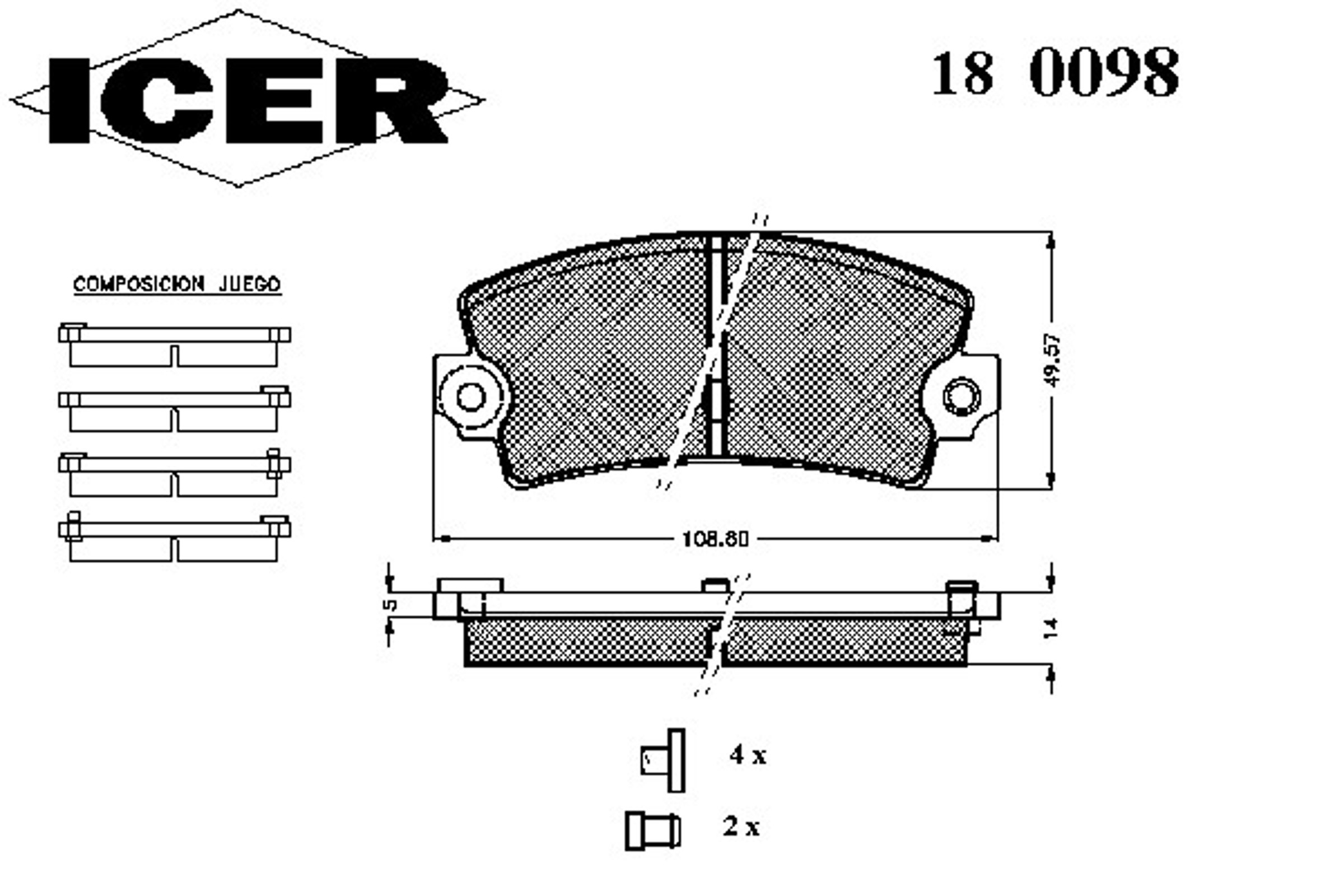 Колодки тормозные дисковые комплект ICER 180098
