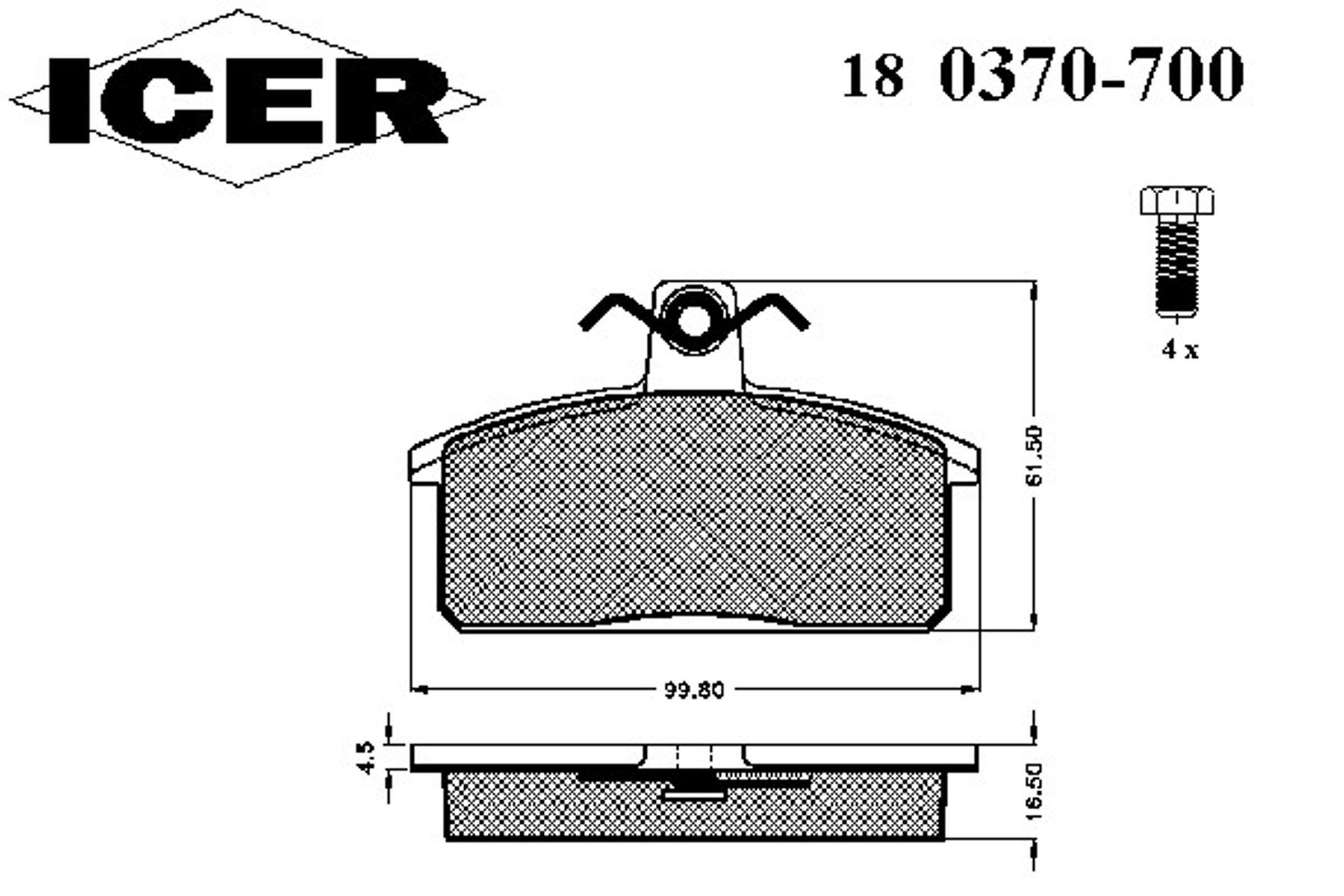 Колодки тормозные дисковые ICER 180370-700