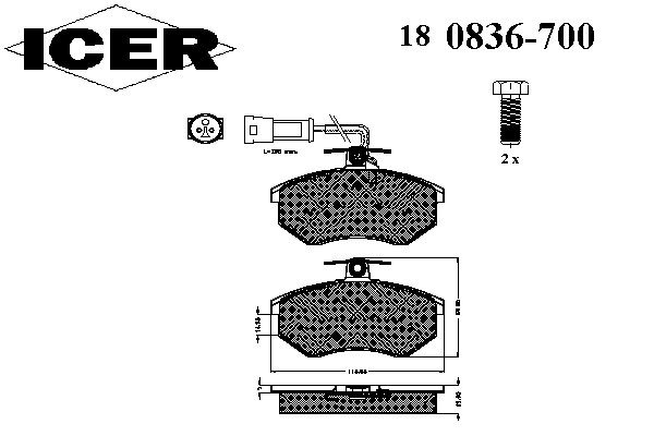 Колодки тормозные передние с датчиком ICER 180836-700