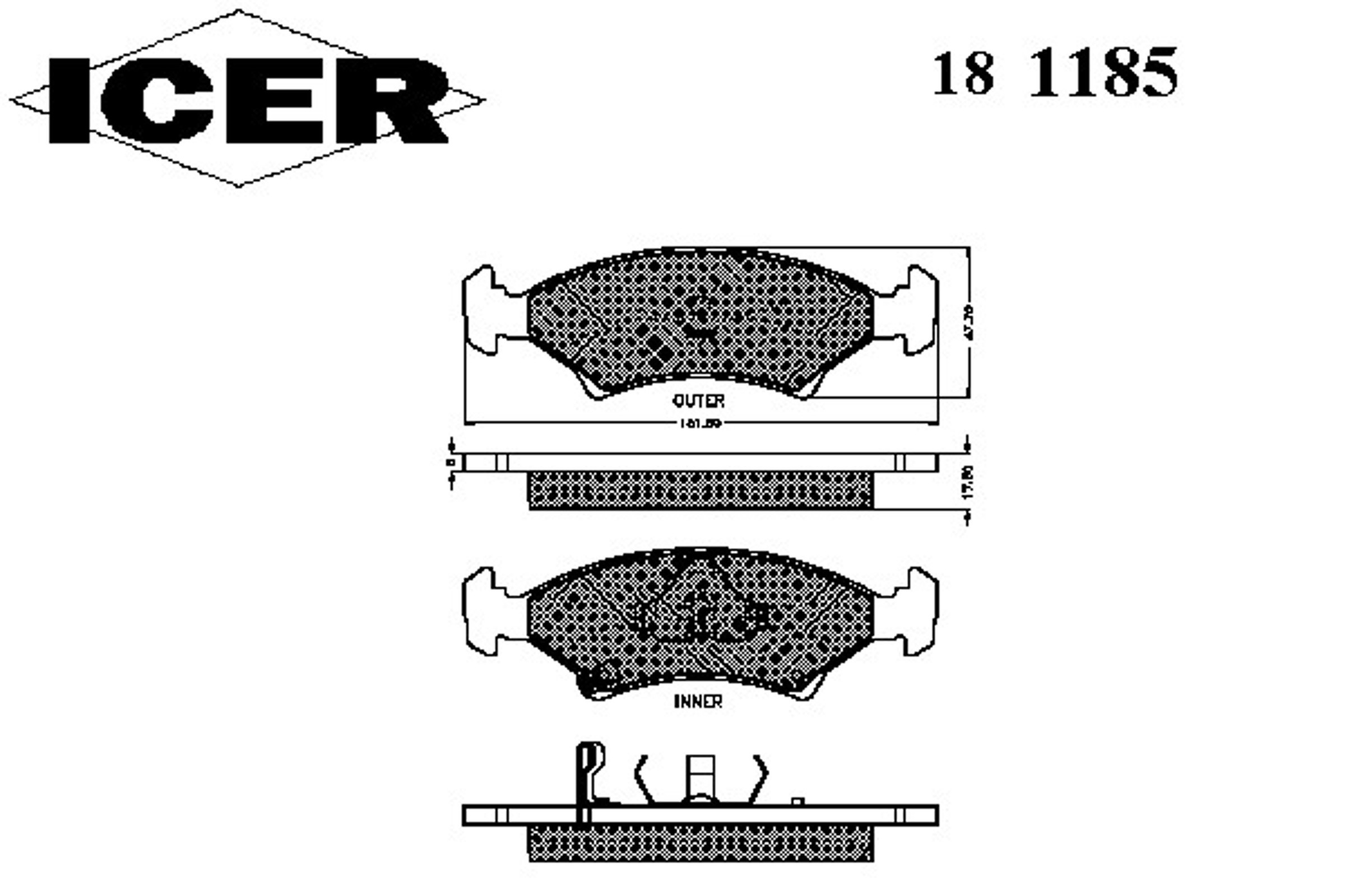 181185 ICER Комплект тормозных колодок, дисковый тормоз