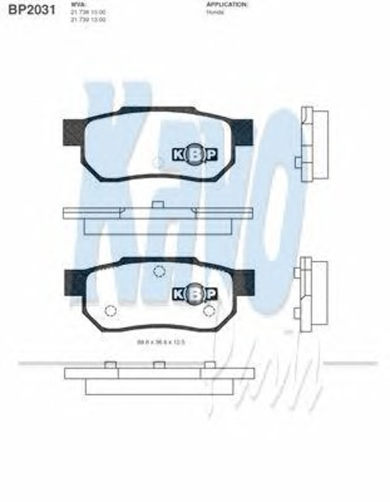 BP-2031 KAVO PARTS Комплект тормозных колодок, дисковый тормоз