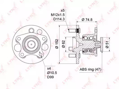 Комплект подшипника ступицы колеса LYNXAUTO WH-1451