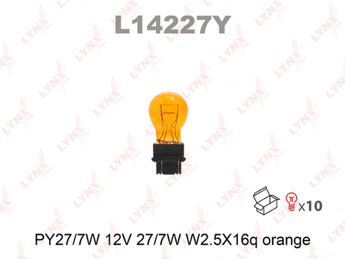 L14227Y LYNXAUTO лампа накаливания PY27/7 orange (10 шт. в упаковке)