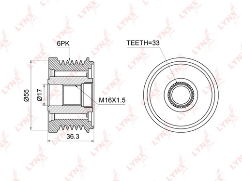 PA-1074 LYNXauto Обгонный шкив генератора