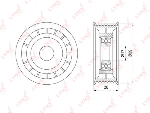 PB-5238 LYNXauto Ролик натяжной поликлинового ремня