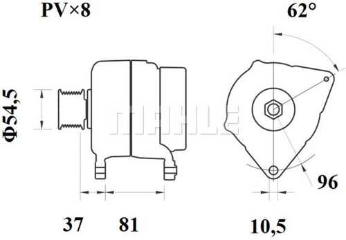 MG 812 MAHLE/KNECHT MG 812_генератор !28V 70 A шкив \Iveco EuroCargo