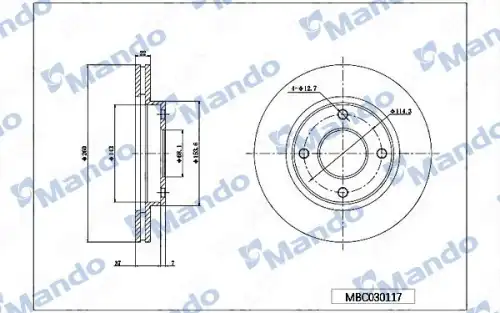 Mbc030117 диск тормозной лада vestalargus nissan notemicra передний (1шт.) mando MANDO MBC030117