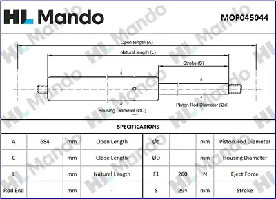 Mop045044 амортизатор капота MANDO MOP045044