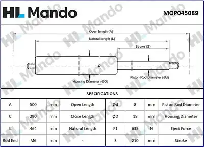 Mop045089 амортизатор зад. двери MANDO MOP045089