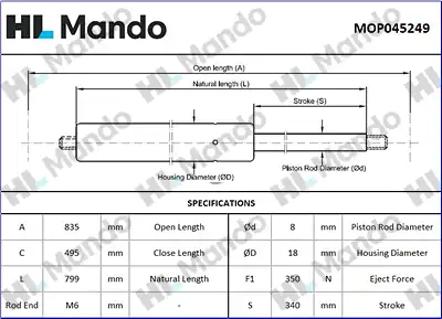 Mop045249 амортизатор зад. двери MANDO MOP045249