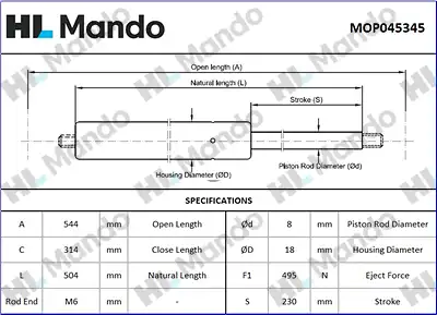 Mop045345 амортизатор багажника MANDO MOP045345