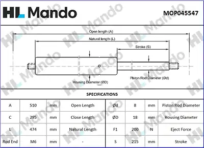 Mop045547 амортизатор капота MANDO MOP045547