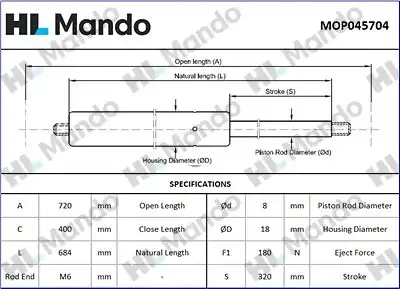 Mop045704 амортизатор капота MANDO MOP045704