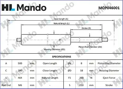 Mop046001 амортизатор зад. двери MANDO MOP046001