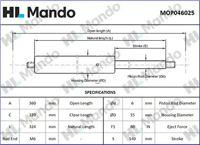 Mop046025 амортизатор багажника MANDO MOP046025